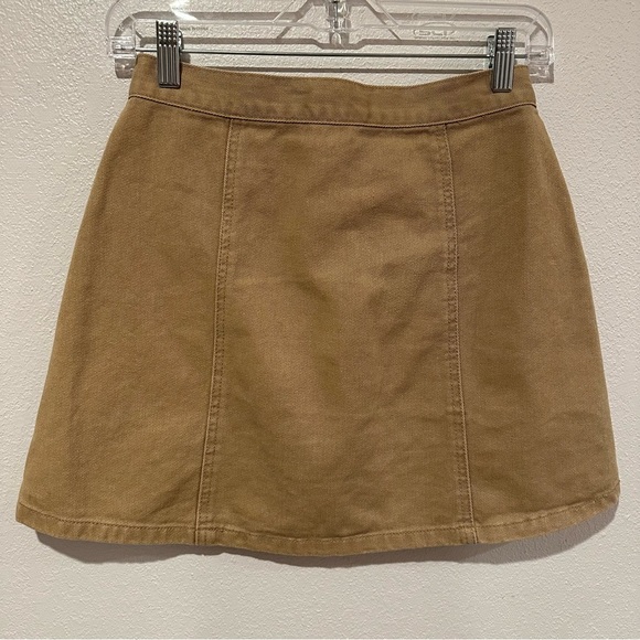 Urban Outfitters Skirt BDG Tan Khaki Denim Skirt Mod Snap Front A-line Mini SP - Picture 5 of 5